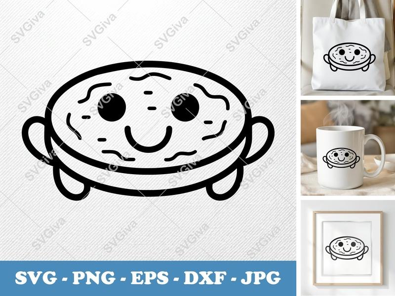 Frittata with Smiling Face SVG | Bold Outline Minimalist Cut File | PNG DXF EPS | Cricut Silhouette Kitchen Decor