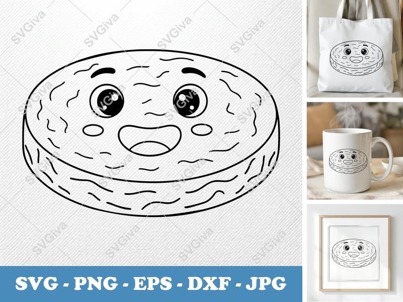 Frittata with Smiling Face SVG | Double-Outline Cartoon | Clean Minimalist Design | PNG, DXF, EPS for Cricut & Silhouette