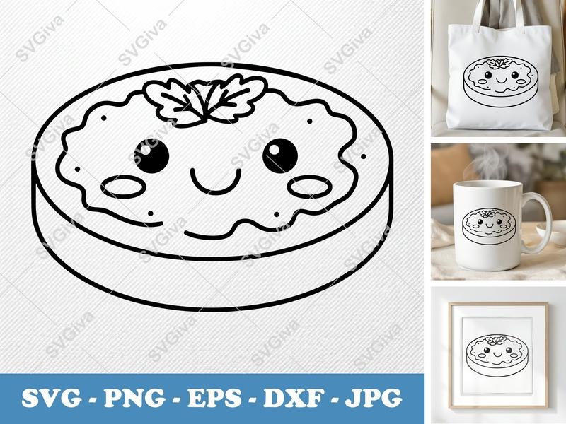 Frittata with Smiling Face SVG | Friendly Bean-Shaped Rounded Body | PNG DXF EPS | Cricut Silhouette File