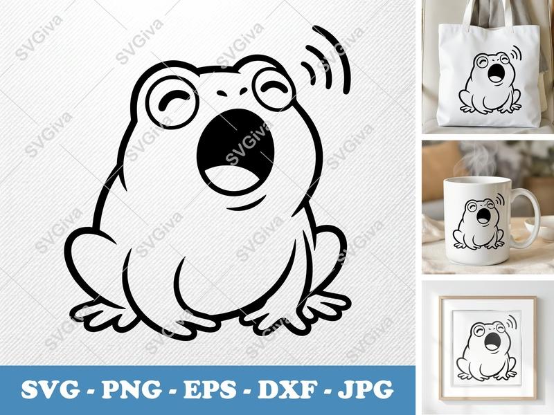 Frog Croaking SVG, Cute Toad Cut File, Animal Clipart, PNG EPS DXF for Cricut & Silhouette, Modern Design