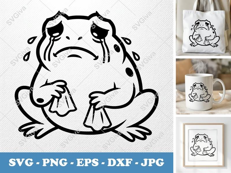 Frog Crying SVG | Puffy Soft Shapes | SVG, PNG, DXF, EPS Files for Cricut & Silhouette