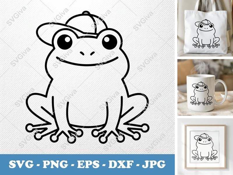 Frog in a Cap SVG | Friendly Rounded Bean-Shaped Frog Design | PNG DXF EPS for Cricut & Silhouette