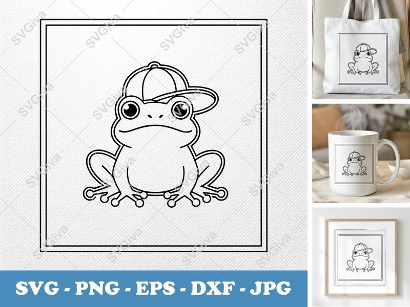 Frog in a Cap SVG PNG DXF EPS | Cartoon Animal Cut File for Cricut Silhouette Projects