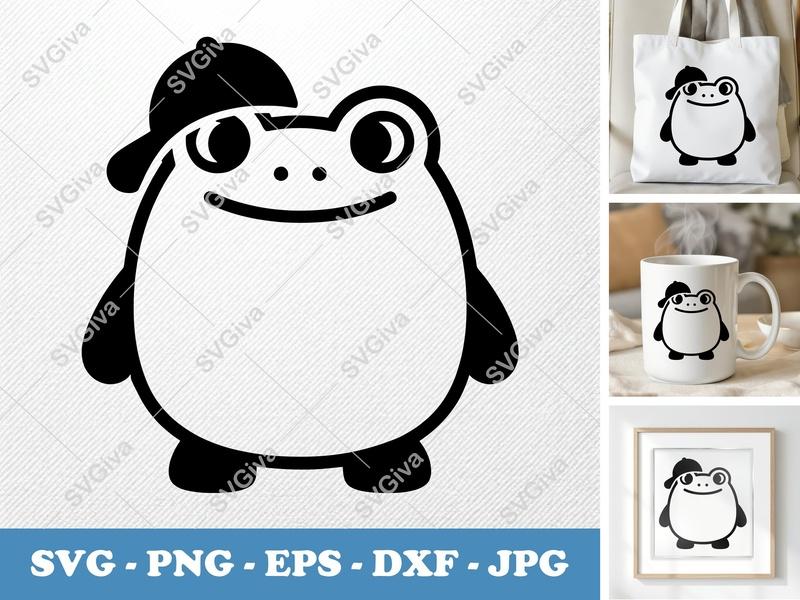 Frog in a Cap SVG | Puffy Cartoon Design | Pillow-Soft Shapes | PNG DXF EPS | Cricut Silhouette File
