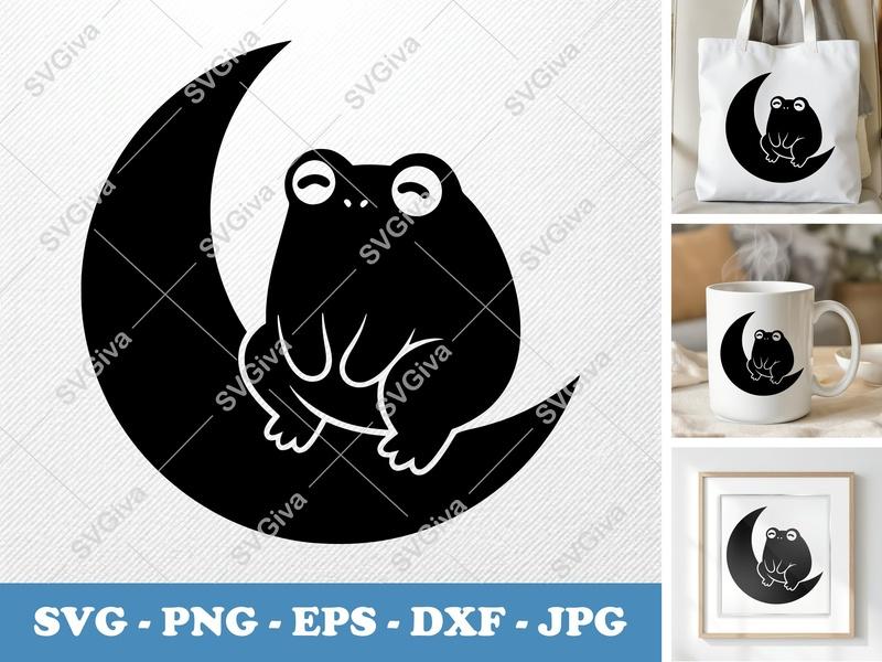 Frog on Moon SVG | Puffy Soft Shapes | Inflated Pillow-Soft Design | PNG DXF EPS | Cricut Silhouette File
