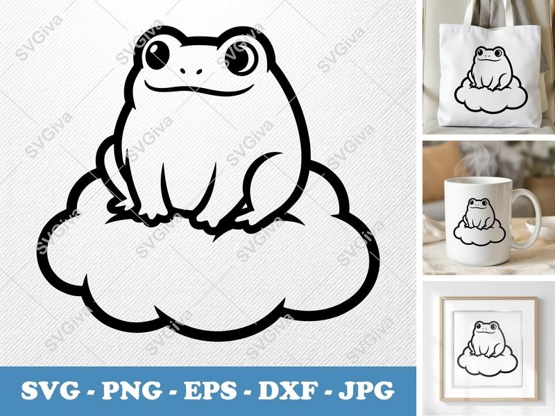 Frog Sitting on Cloud SVG | Puffy Soft Forms | PNG DXF EPS | Cricut Silhouette File