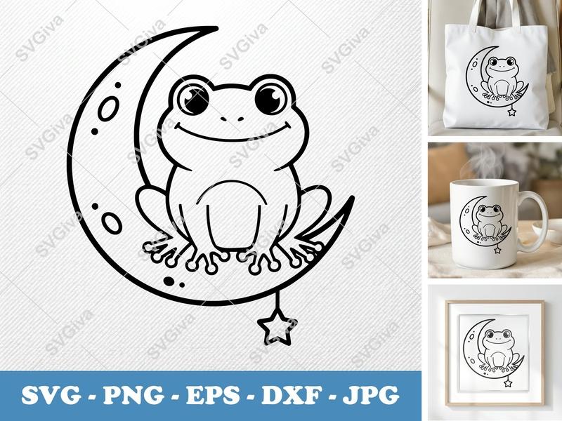 Frog Sitting on Moon SVG | Friendly Bean-Shaped Design | PNG DXF EPS | Cricut Silhouette File
