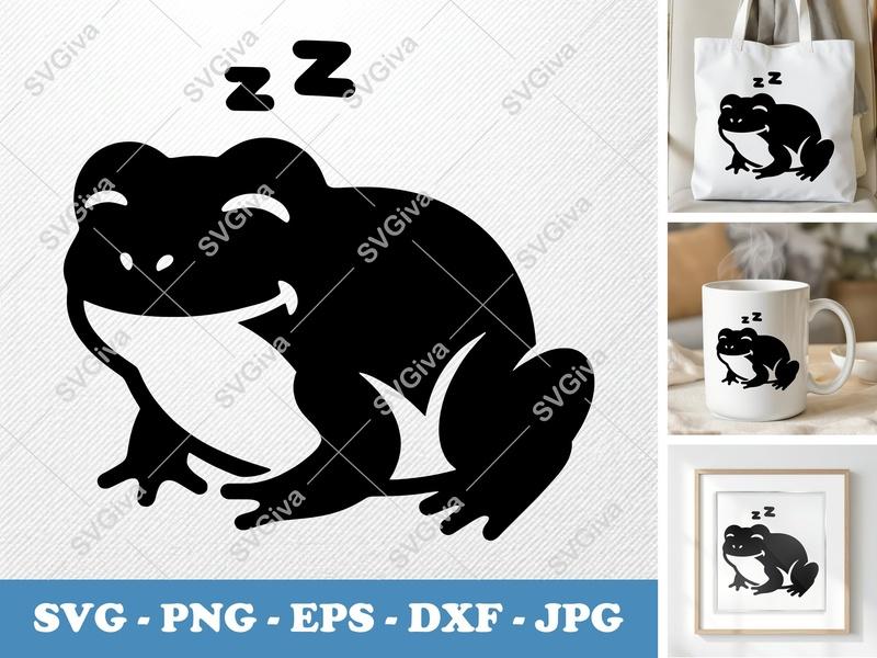 Frog Sleeping SVG | Cute Zzz Design PNG EPS DXF | Cricut Silhouette File | Modern Animal Clipart | Sleepy Amphibian Cut File