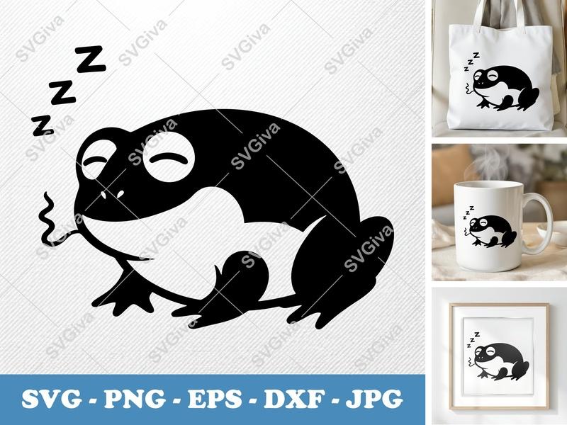 Frog Sleeping SVG | Puffy Pillow Soft Shapes | PNG, DXF, EPS Files for Cricut & Silhouette