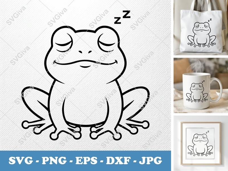 Frog Sleeping SVG | Rounded Friendly Bean-Shaped Cut File | PNG DXF EPS for Cricut Silhouette
