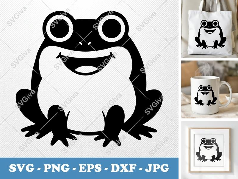 Frog Smiling Happily SVG, Puffy Pillow Soft Shapes | PNG DXF EPS | Cricut Silhouette Cut File