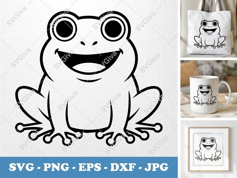 Frog SVG Cut File | Happy Smiling Cartoon Frog | PNG EPS DXF | Cricut Silhouette Vector Clipart