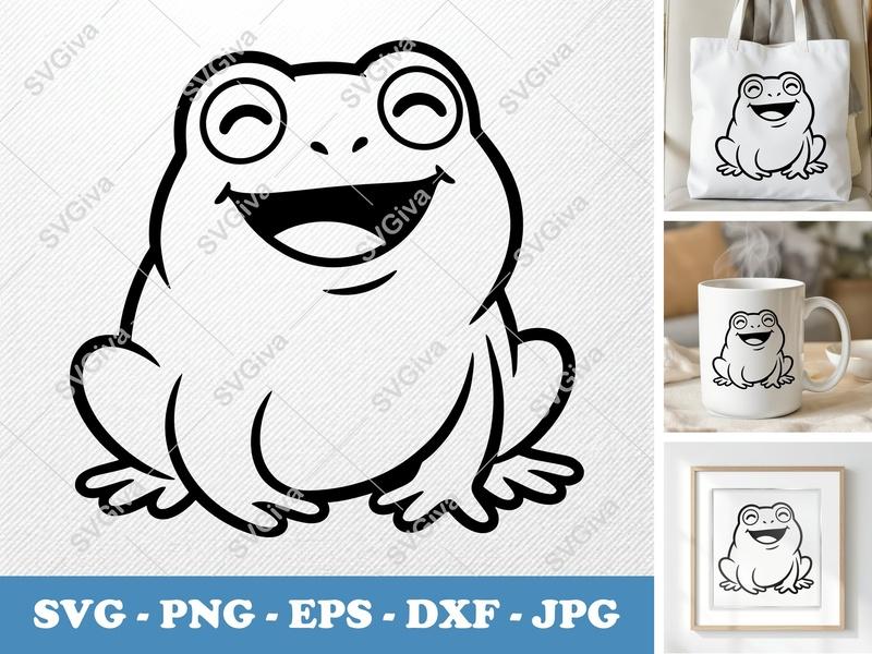 Frog SVG Happy Cartoon | Modern Clean Line Art PNG EPS DXF | Cricut Silhouette Cut File Vector Clipart