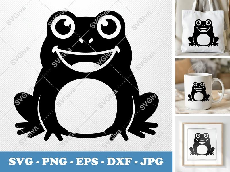 Frog SVG | Happy Smiling Toad Cut File | Cute Animal Clip Art for Cricut, Silhouette | PNG EPS DXF Vector