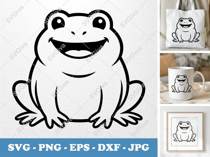 Frog SVG | Smiling Happy Puffy Soft Shapes | SVG PNG DXF EPS | Cricut Silhouette File