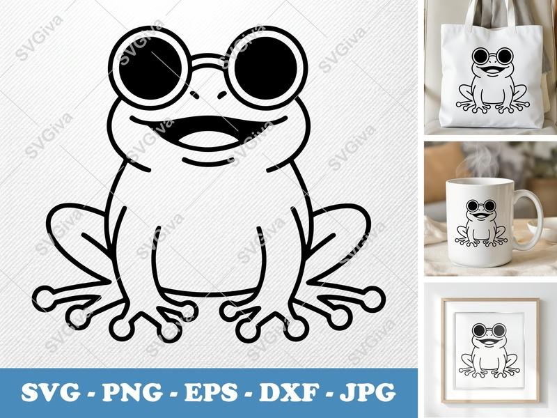 Frog Wearing Sunglasses SVG | Minimalist Bold Contour Cut File | PNG DXF EPS for Cricut Silhouette