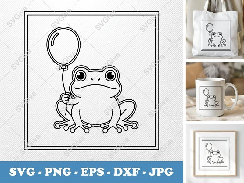 Frog with Balloon SVG PNG DXF EPS | Nature Animal Cut File for Cricut Silhouette