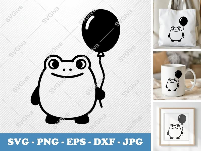 Frog with Balloon SVG | Puffy Shapes, Pillow-Soft Forms | PNG DXF EPS | Cricut Silhouette File