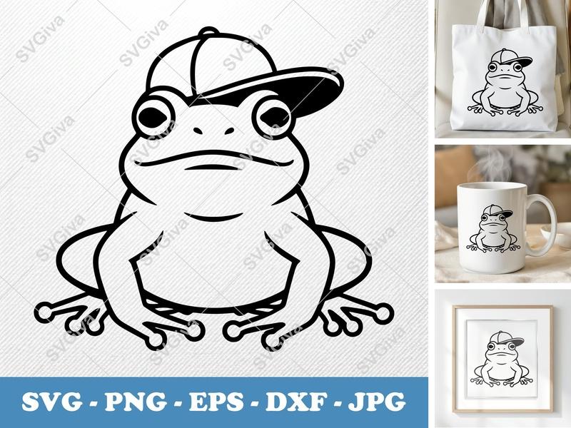 Frog With Hat SVG | Modern Cartoon Frog PNG EPS DXF | Cricut Silhouette File | Cute Amphibian Cut File