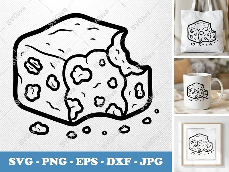 Fudge SVG | Bitten Fudge Cut File | Dessert Treat Outline | PNG EPS DXF for Cricut & Silhouette, Candy Lover Design