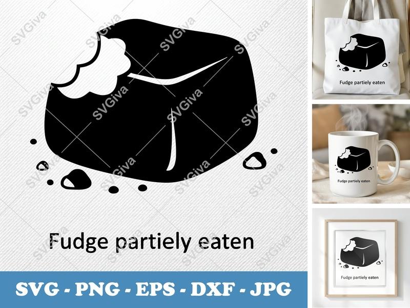 Fudge SVG | Bitten Fudge Cut File, Modern Sweet Dessert | PNG EPS DXF for Cricut & Silhouette, Candy Lover Design