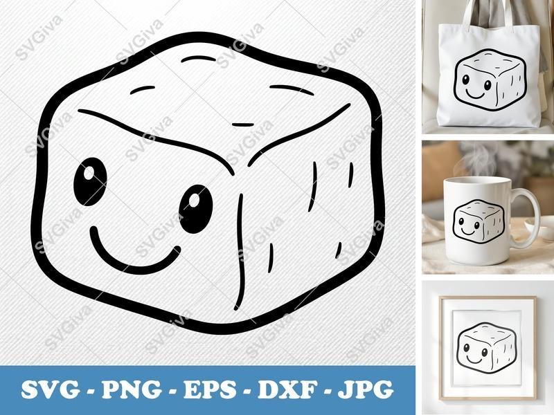 Fudge SVG | Kawaii Happy Face | Modern Dessert Food Clipart | PNG EPS DXF for Cricut Silhouette