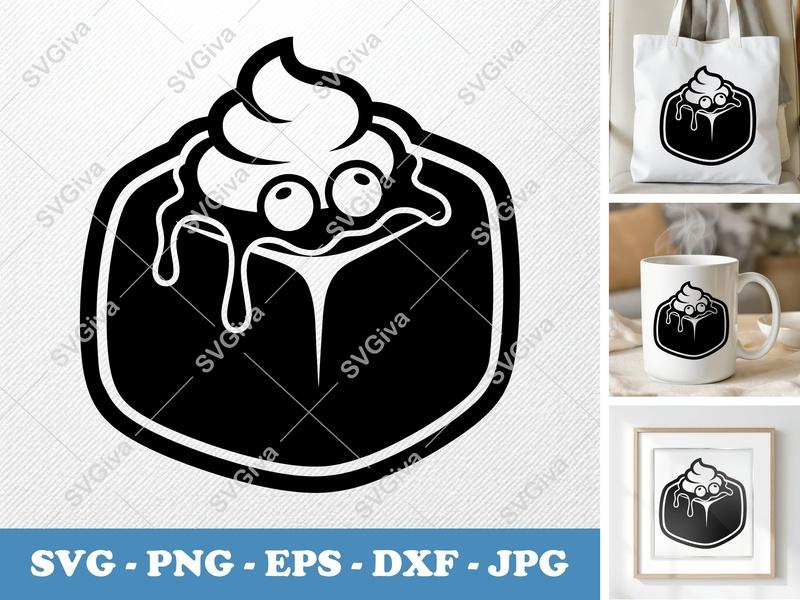 Fudge SVG | Melting Dessert with Cream Topping | Sweet Treat DXF, PNG, EPS | Cricut & Silhouette Cut File