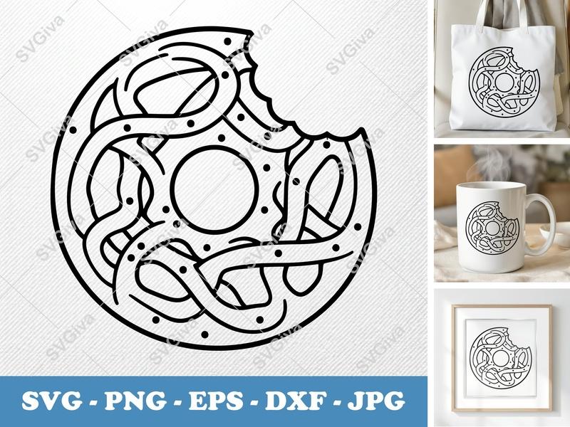 Funnel Cake Partially Eaten SVG | Puffy Soft Shapes | Inflated Pillow Art | PNG DXF EPS | Cricut Silhouette File