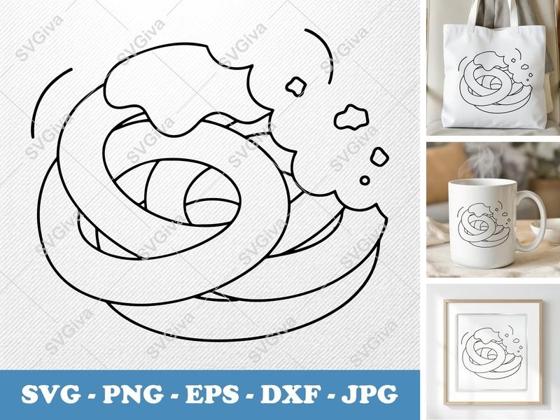 Funnel Cake SVG | Modern Outline Design, Powdered Sugar, Dessert PNG EPS DXF | Cricut Silhouette Cut File