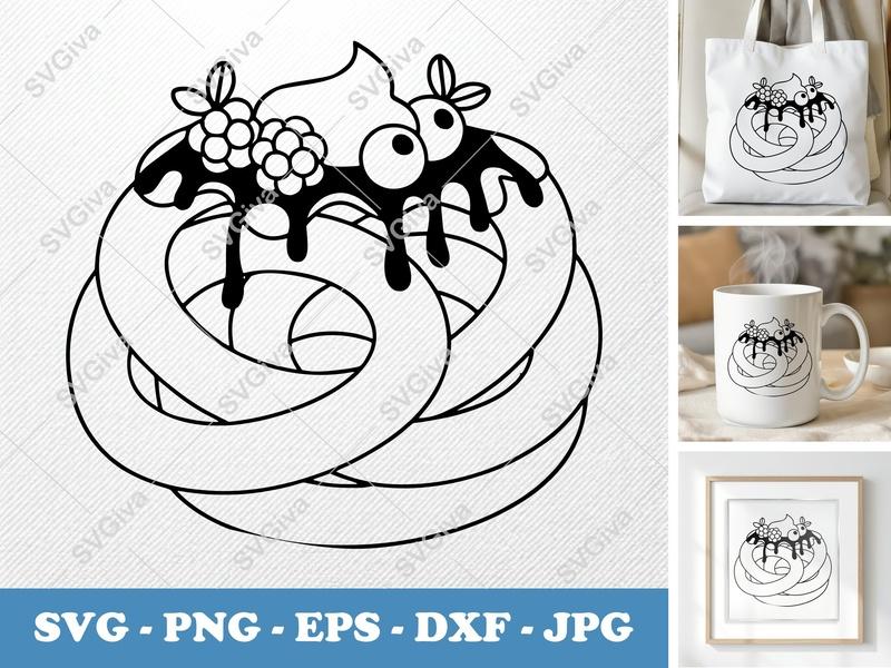 Funnel Cake SVG | Puffy Dreamy Dessert with Garnish | Inflated Pillow-Soft Design | PNG DXF EPS | Cricut Silhouette Cut File