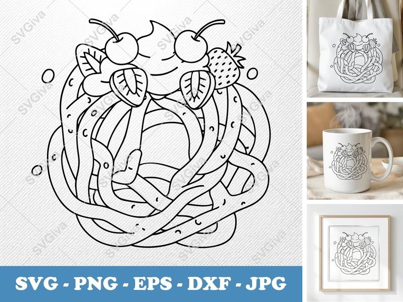 Funnel Cake SVG, Whipped Cream, Cherry, Strawberry, Dessert PNG EPS DXF for Cricut, Silhouette, Food Cut File