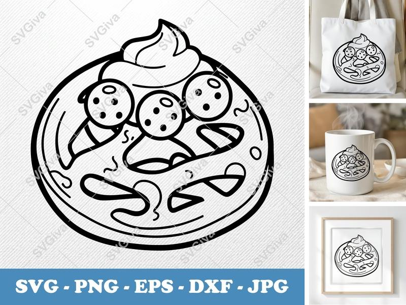 Funnel Cake SVG with Garnish | Rounded Bean Shaped | PNG DXF EPS | Cricut Silhouette | Friendly Food Cut File