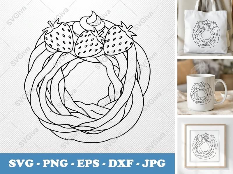 Funnel Cake SVG with Strawberries & Whipped Cream | Modern Dessert PNG EPS DXF | Cricut Silhouette Cut File