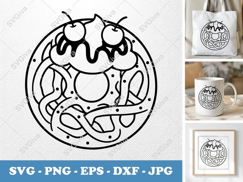 Funnel Cake SVG with Whipped Cream & Cherries, Dessert Food PNG EPS DXF for Cricut & Silhouette Cutting Machines