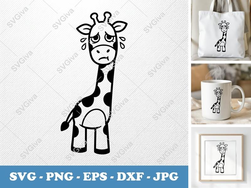 Giraffe Crying SVG | Friendly Rounded Bean-Shaped Design | PNG DXF EPS | Cricut Silhouette File