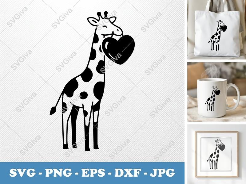 Giraffe Heart SVG, Cute Animal Clip Art, Love Safari PNG, EPS, DXF for Cricut & Silhouette Cutting Machine Files