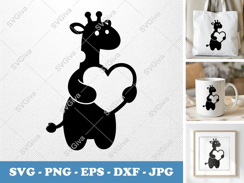 Giraffe Holding Heart SVG | Puffy Soft Shapes Cut File | PNG, DXF, EPS | Cricut & Silhouette Design