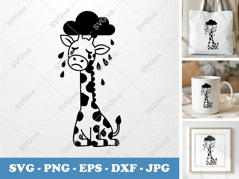 Giraffe Sad Face SVG, Crying Cloud | Cute Animal Clip Art | PNG EPS DXF for Cricut, Silhouette | Digital Download