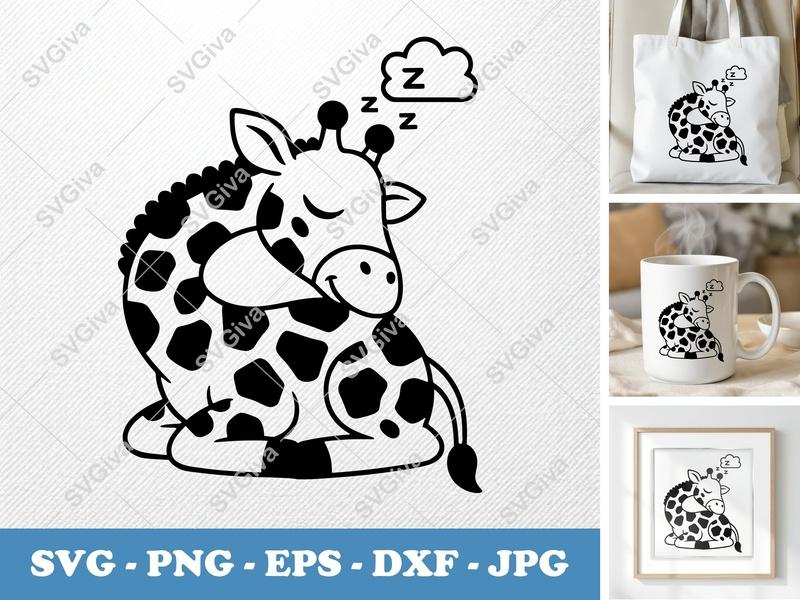 Giraffe Sleeping SVG, Cute Baby Animal PNG, EPS, DXF | Modern Nursery Cricut Silhouette File