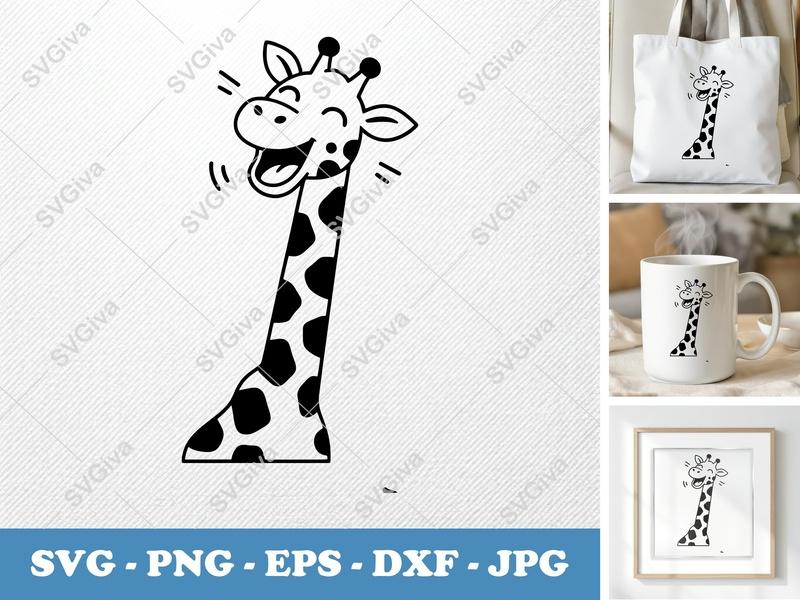 Giraffe Smiling Happily SVG | Bold Minimalist Vector | PNG DXF EPS | Cricut Silhouette Cut File