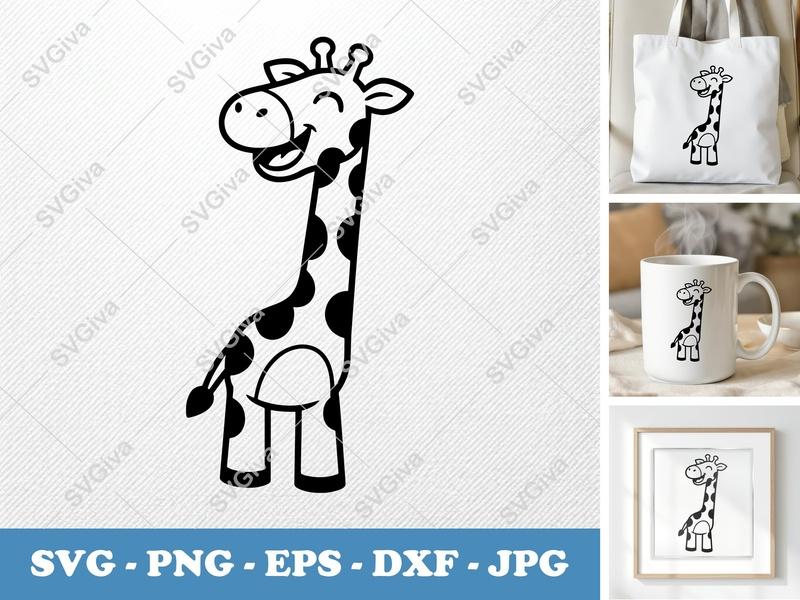 Giraffe smiling happily SVG | Cute Cartoon Bean-Shaped Design | PNG DXF EPS | Cricut Silhouette File
