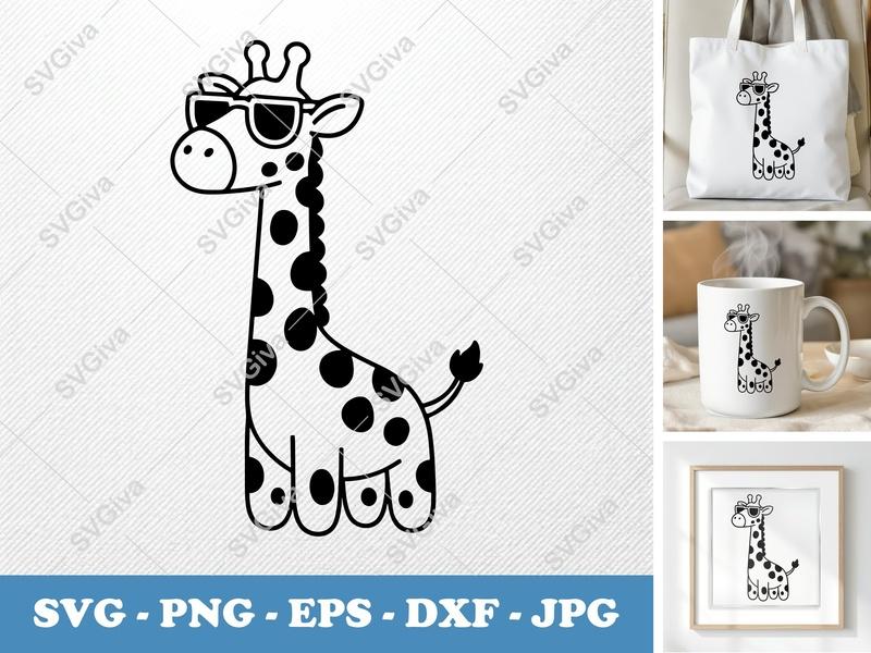 Giraffe SVG, Cool Giraffe with Sunglasses, Modern Clean Design | PNG EPS DXF | Cricut Silhouette File