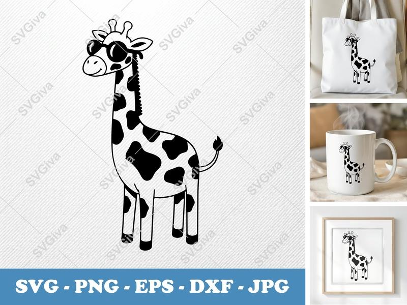 Giraffe SVG | Cool Giraffe with Sunglasses | Modern Safari Animal | PNG EPS DXF for Cricut Silhouette