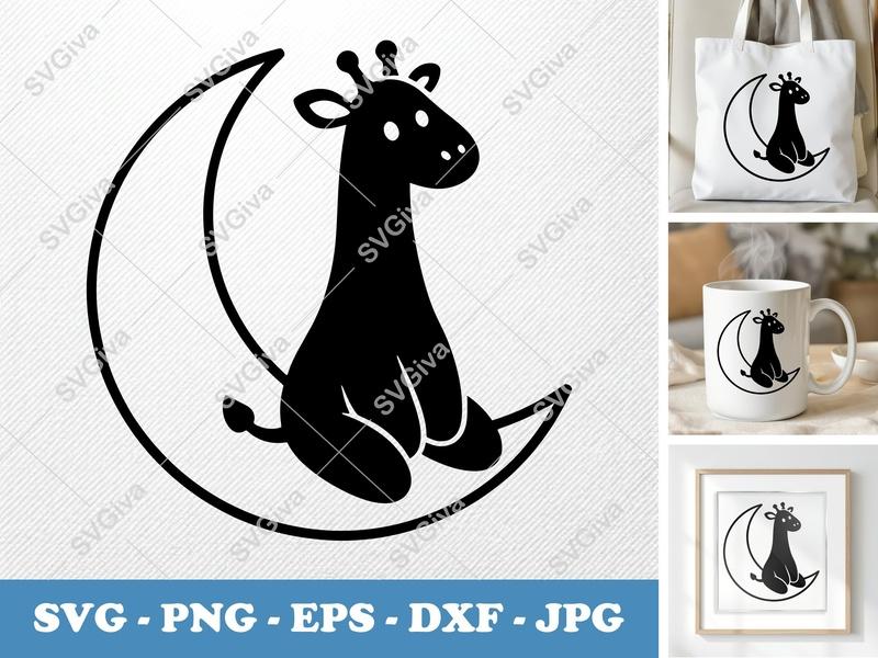 Giraffe SVG, Moon Giraffe, Cute Animal Cut File, Baby Nursery Clipart, PNG EPS DXF for Cricut Silhouette