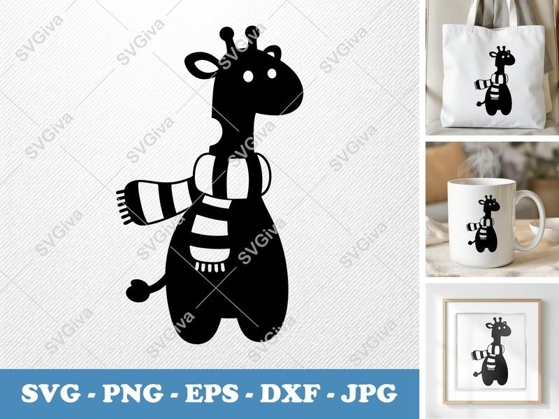 Giraffe Wearing Scarf SVG | Puffy Inflatable Style PNG DXF EPS | Cricut Silhouette | Soft Shapes Vector