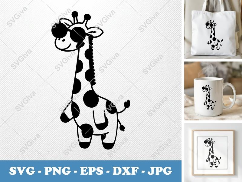 Giraffe Wearing Sunglasses SVG PNG DXF EPS | Cricut Silhouette Cut File