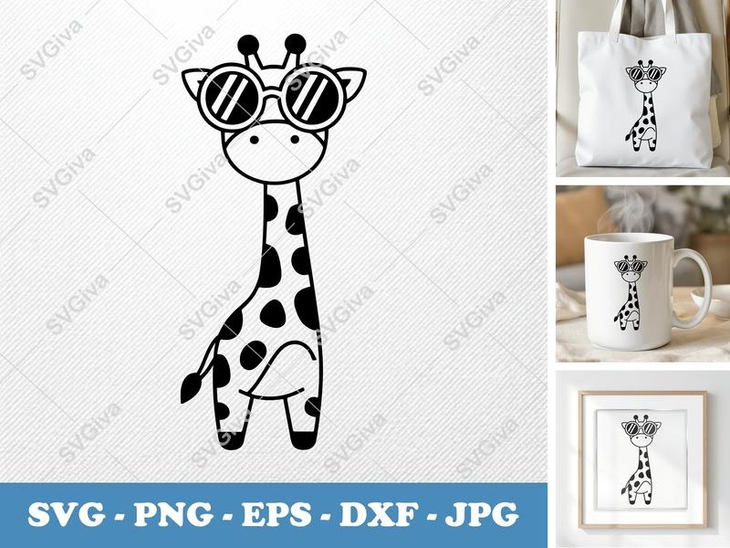 Giraffe Wearing Sunglasses SVG | Puffy Pillow Soft Shapes | PNG DXF EPS | Cricut Silhouette File