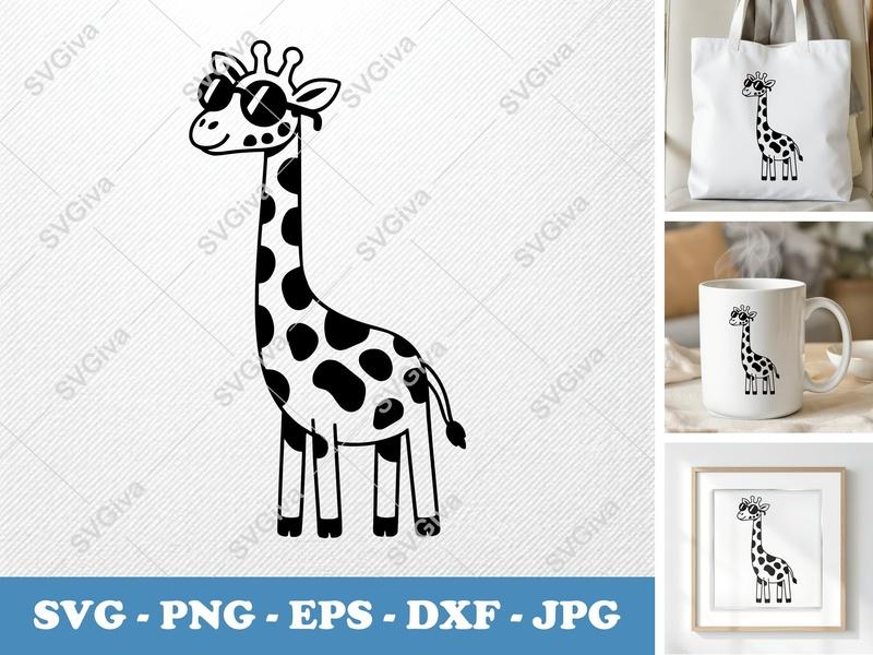 Giraffe Wearing Sunglasses SVG | Puffy Soft Shapes PNG DXF EPS | Cricut Silhouette Cut File