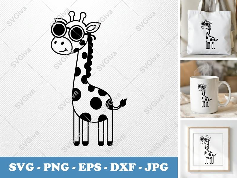 Giraffe with Glasses SVG | Cute Animal Clipart, PNG, EPS, DXF for Cricut & Silhouette | Modern Safari Nursery Decor