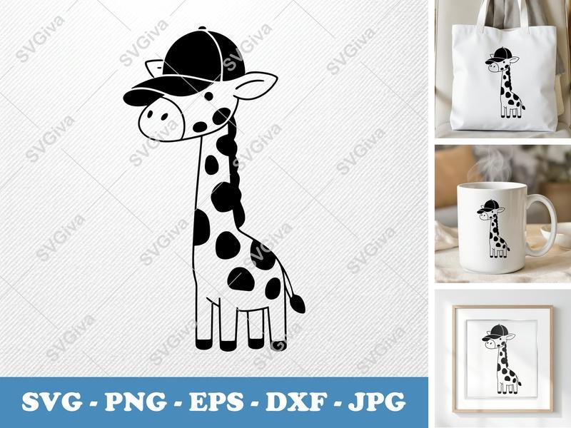 Giraffe with Hat SVG, Cute Animal Clip Art, Modern Clean Design | PNG EPS DXF | Cricut Silhouette File